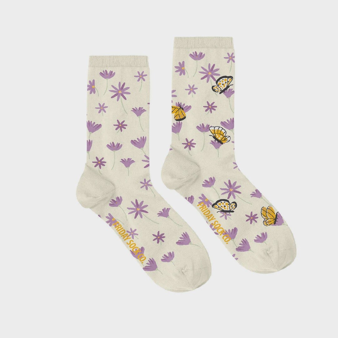 Women&#39;s Cream Blue Aster Socks