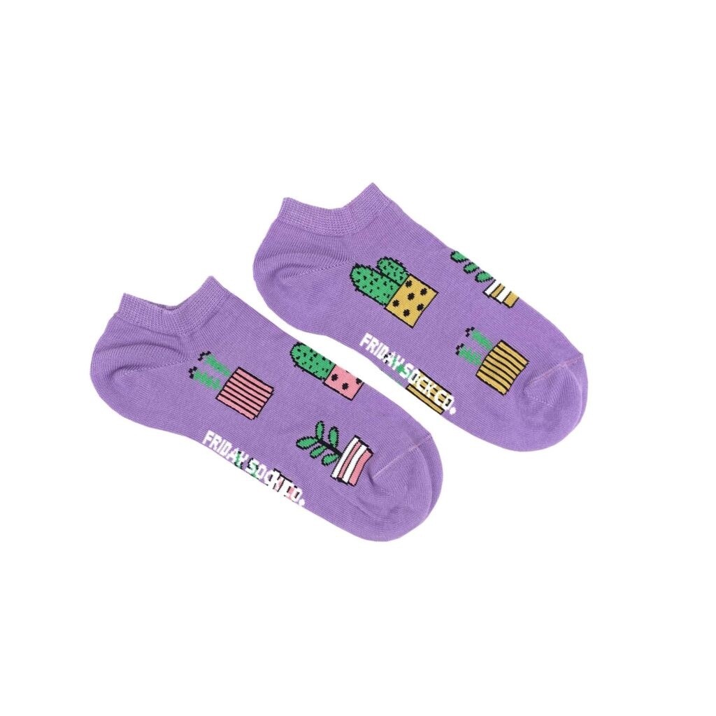 Women&#39;s Purple Potted Plant Ankle Socks