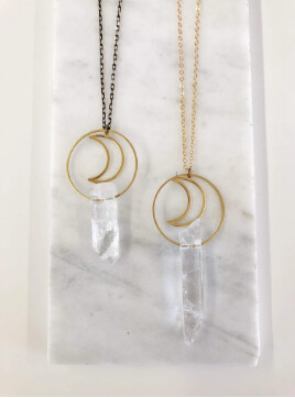 Moon and Clear Quartz Necklace