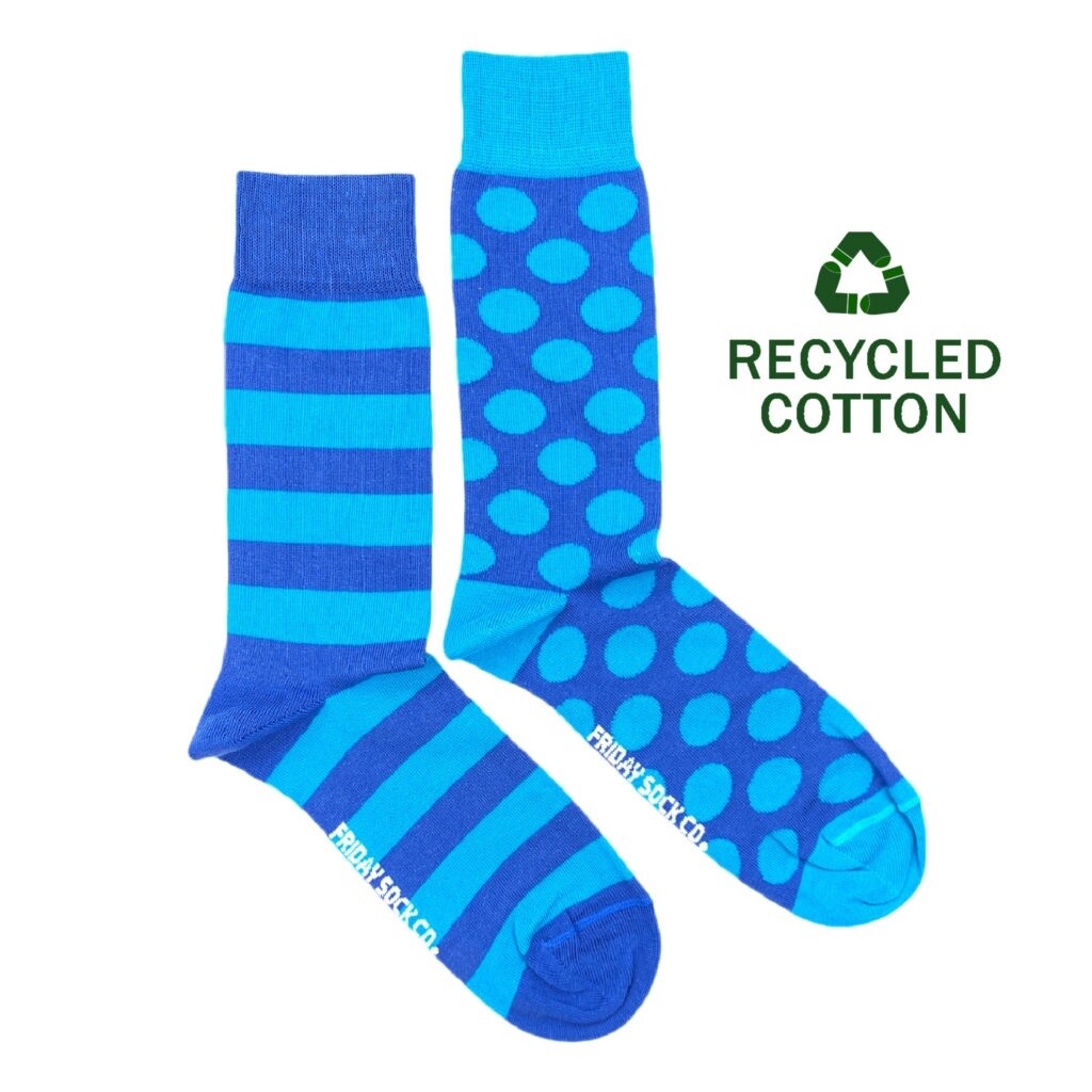 Men&#39;s Recycled Cotton Blue Stripe &amp; Dot Socks