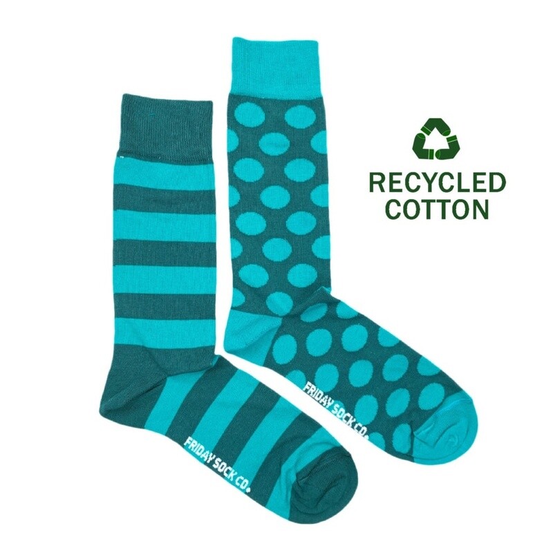 Men&#39;s Recycled Cotton Green Stripe &amp; Dot Socks