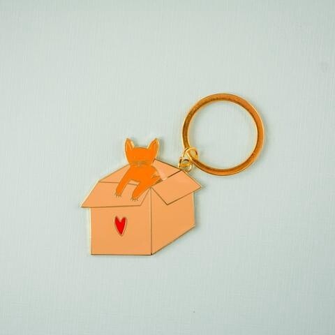 Cat In A Box Keychain Orange Cat