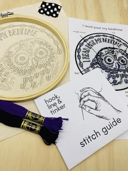I read past my bedtime complete embroidery kit