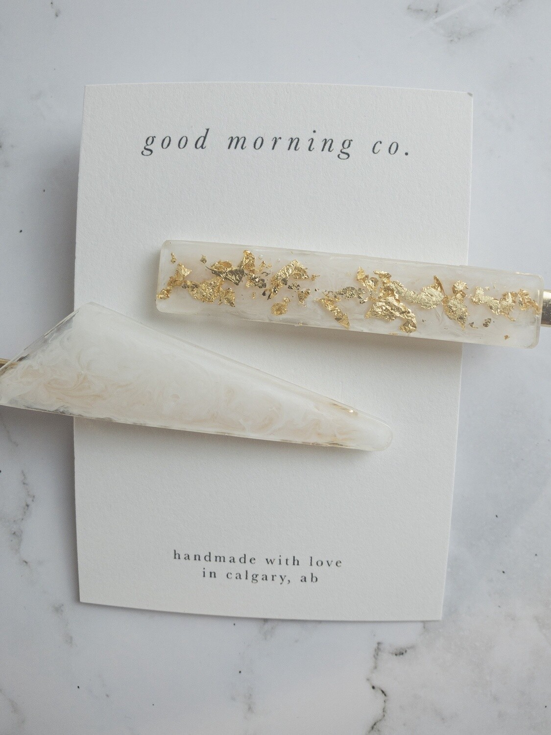 The Glossy Hair Clip Set, Colour: Glossy White Marble + Gold Foil