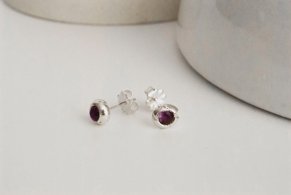 Birthstone Studs, Design: Amethyst River (February)