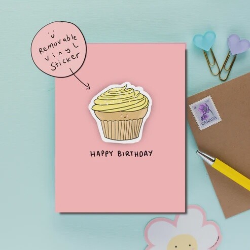 Birthday Cupcake Vinyl Sticker Card