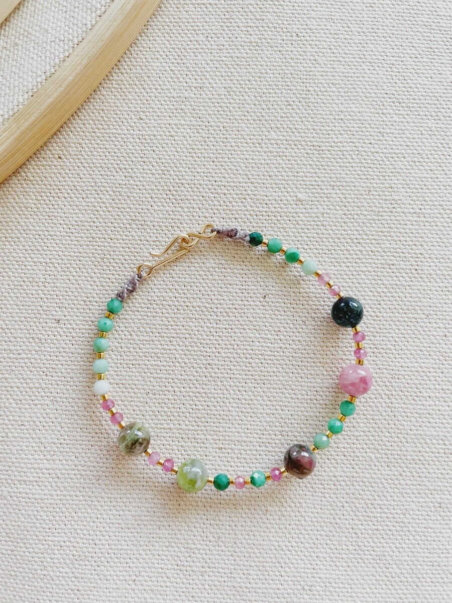 Coquina Single Bracelets, Colour: Round mix tourmaline with jade and peridot