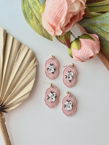 Peach and White Floral Dangles