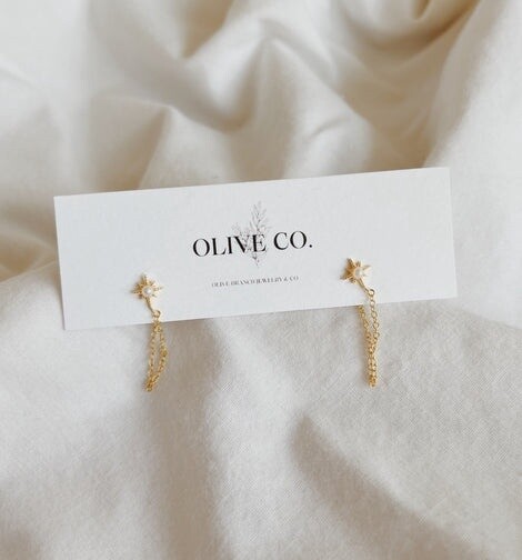 Pearl and Star Chain Studs- 18k gold plated Sterling Silver