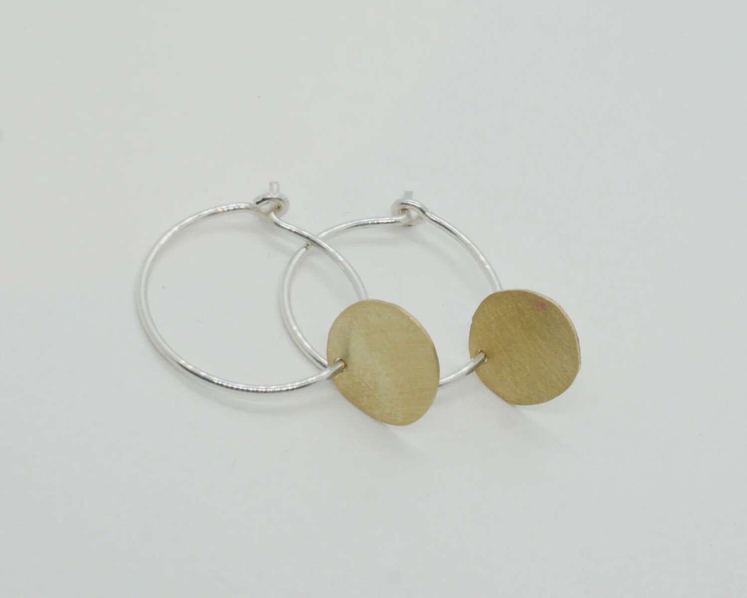 Sterling Silver Round Hoops with Brass Discs