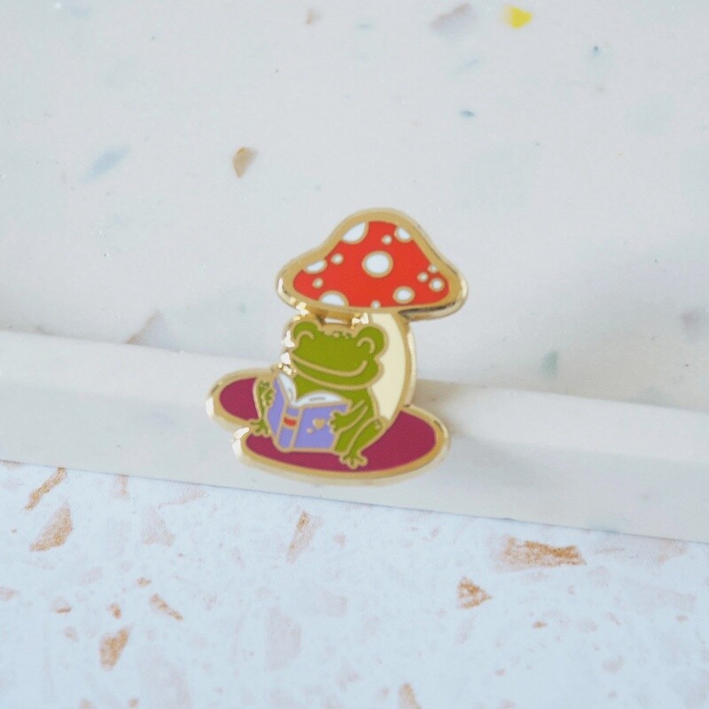 Frog Reading Enamel Pin