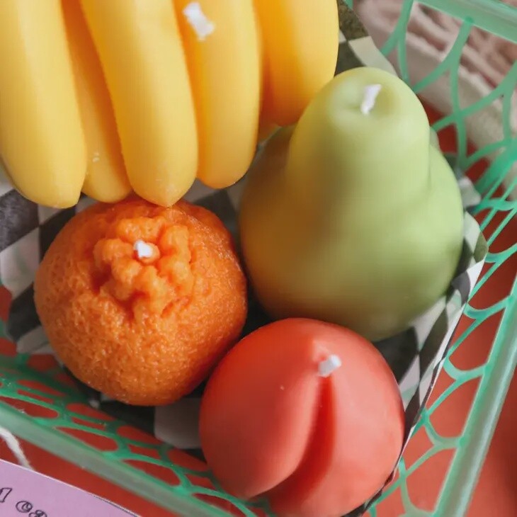 Fruit Candles in Basket / Banana Peach Orange Pear