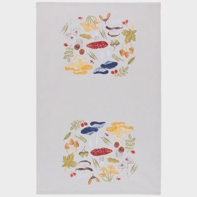 Field Mushrooms Printed Cotton Dishtowel