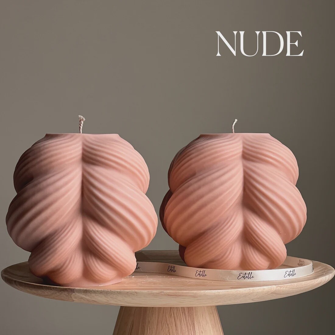 Huge Swirl Twisted Knot Candle, Colour: Nude