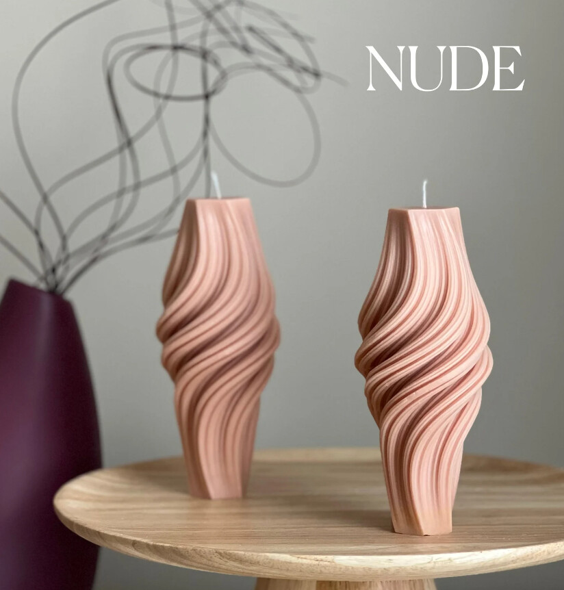 Wavy Short Pillar Candle, Colour: Nude