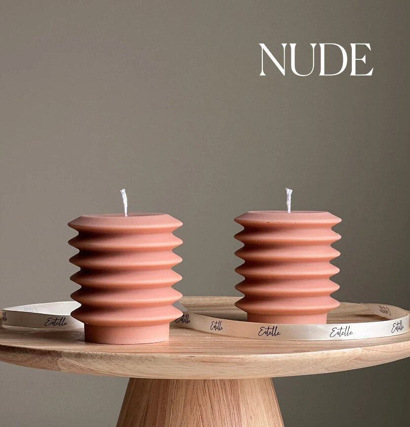 Ribbed Column Pillar Candle, Colour: Nude