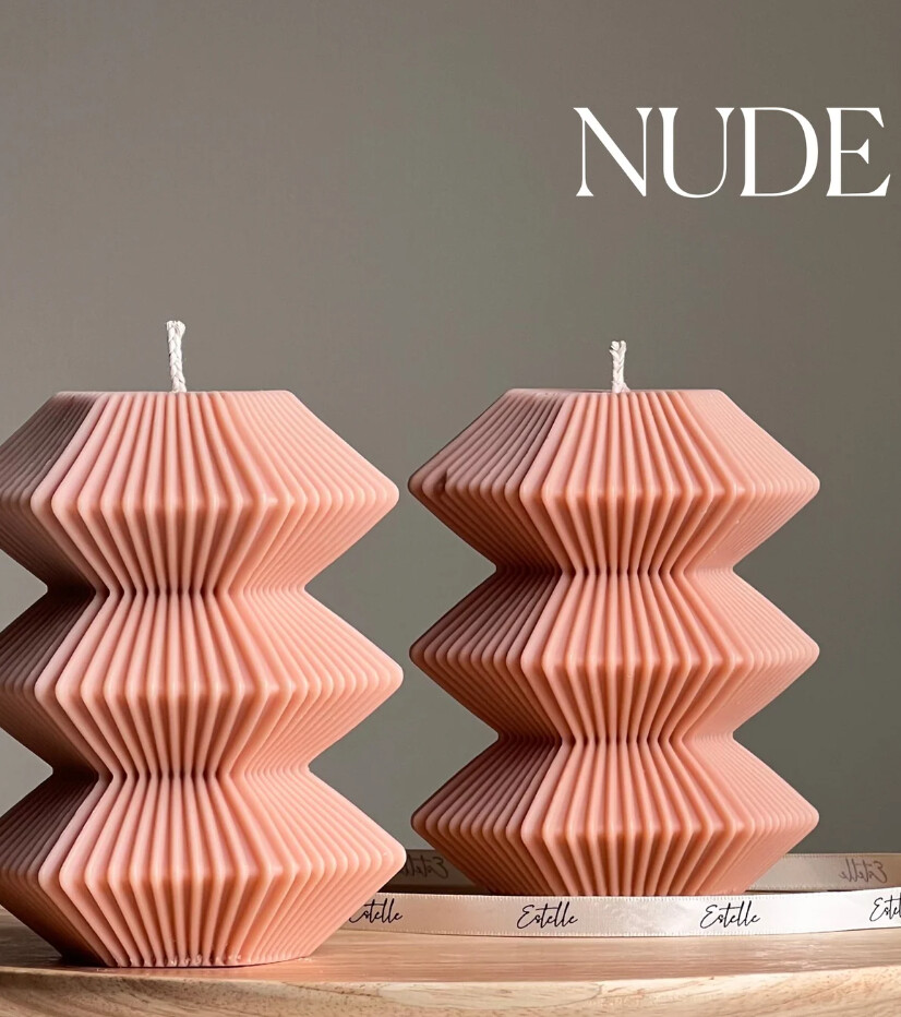 Large Ribbed Hexagon Unscented Candle, Colour: Nude
