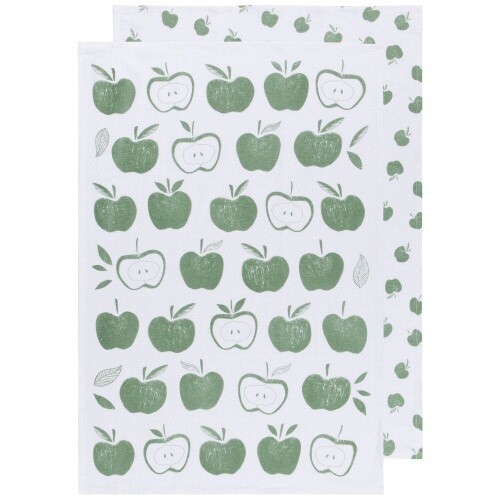 Apples Print Elm Green Floursack Dishtowels Set of 2