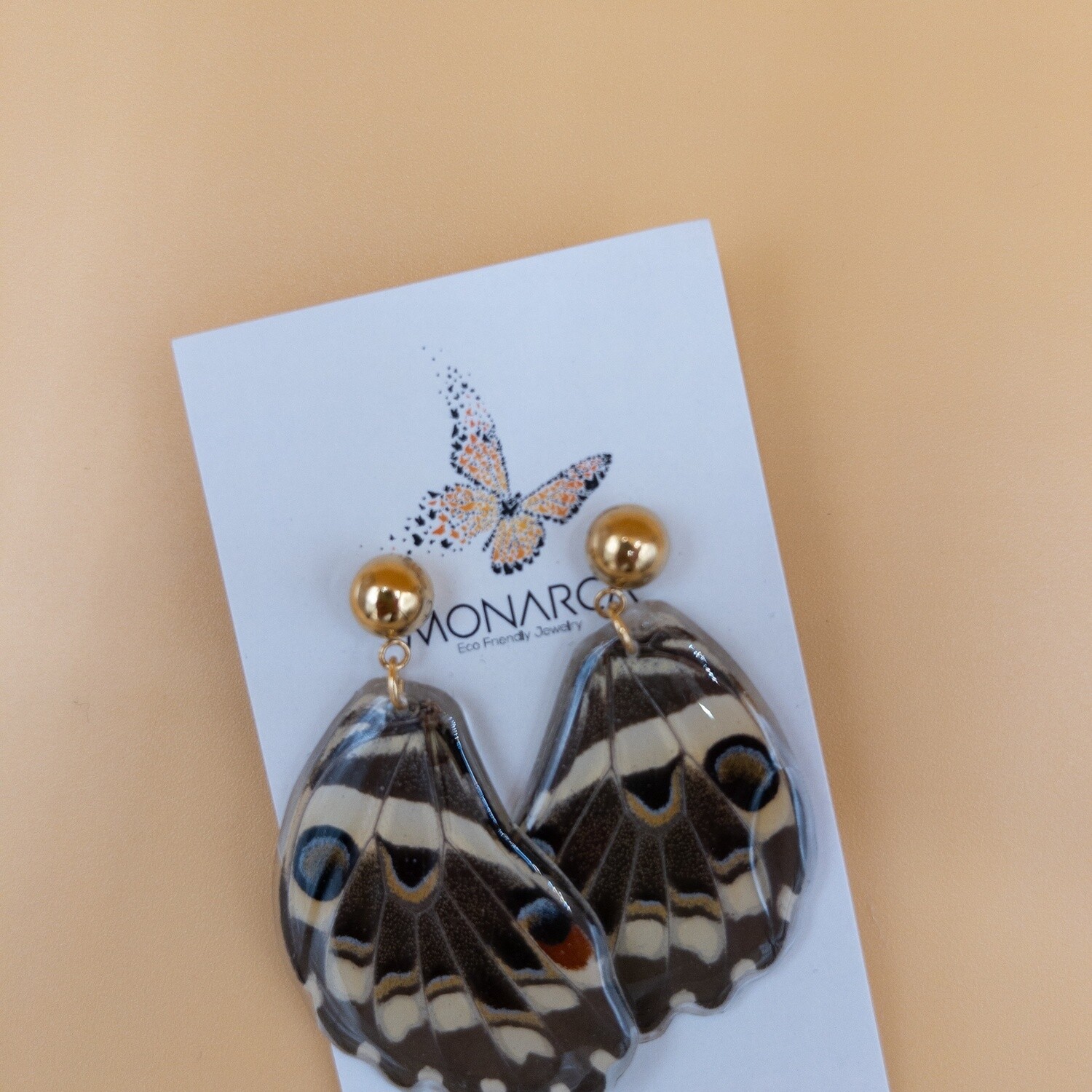 Forewing Swallowtail Earrings, Design: Gold Round Stud