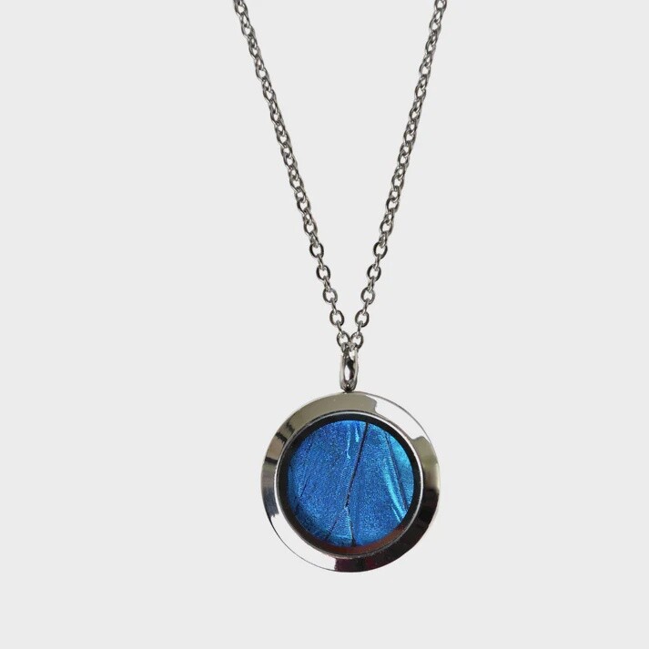 Blue Morpho Butterfly - Round Pendant