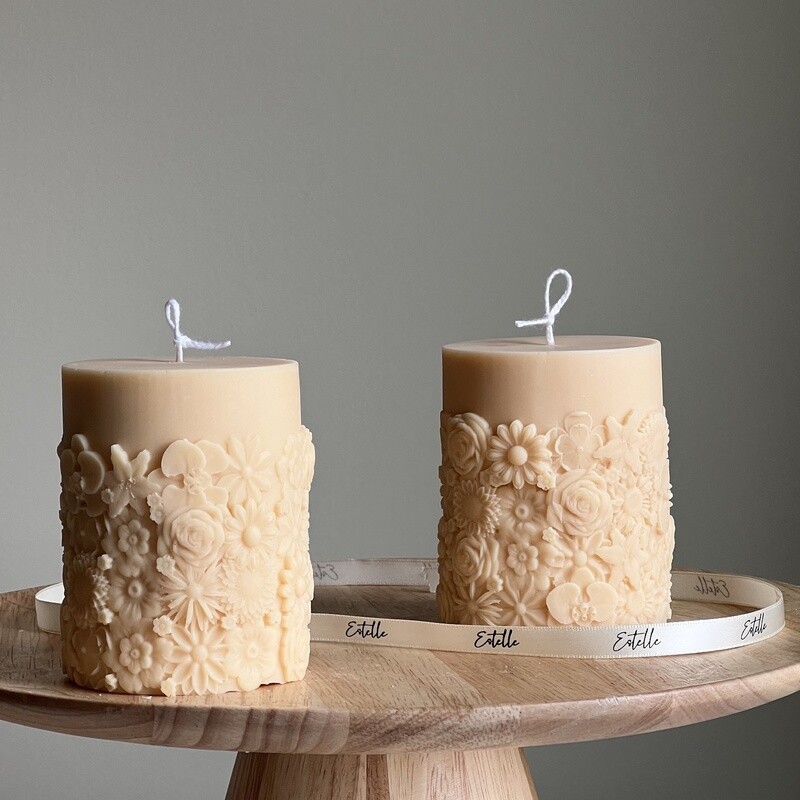 Short Flower Pillar Candle