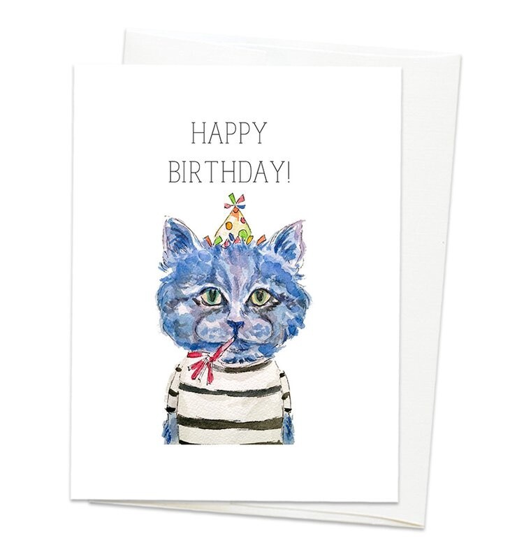 Blue Cat Birthday Card