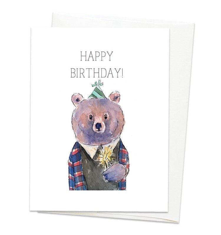 Purple Bear Birthday Card