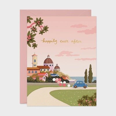 Under Pink Skies Wedding Greeting Card