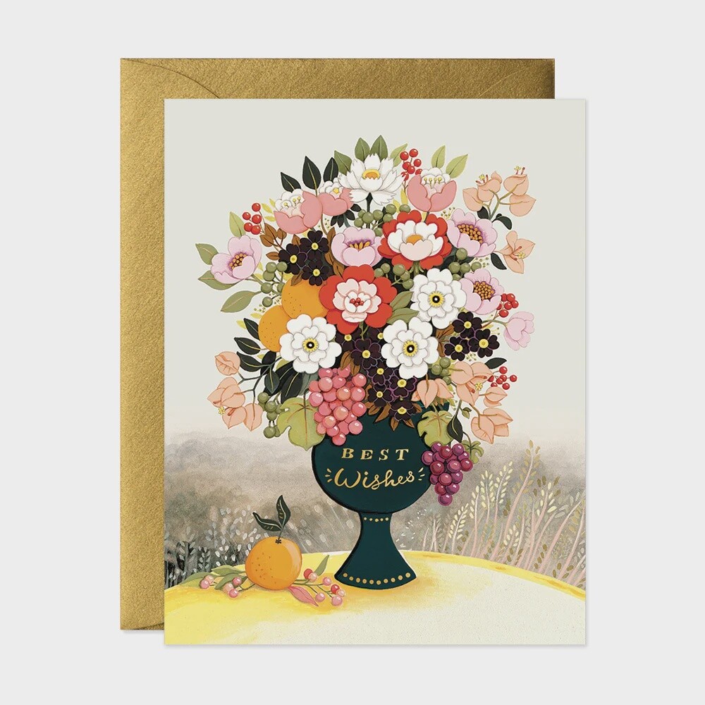 Best Wishes Flower Vase Greeting Card