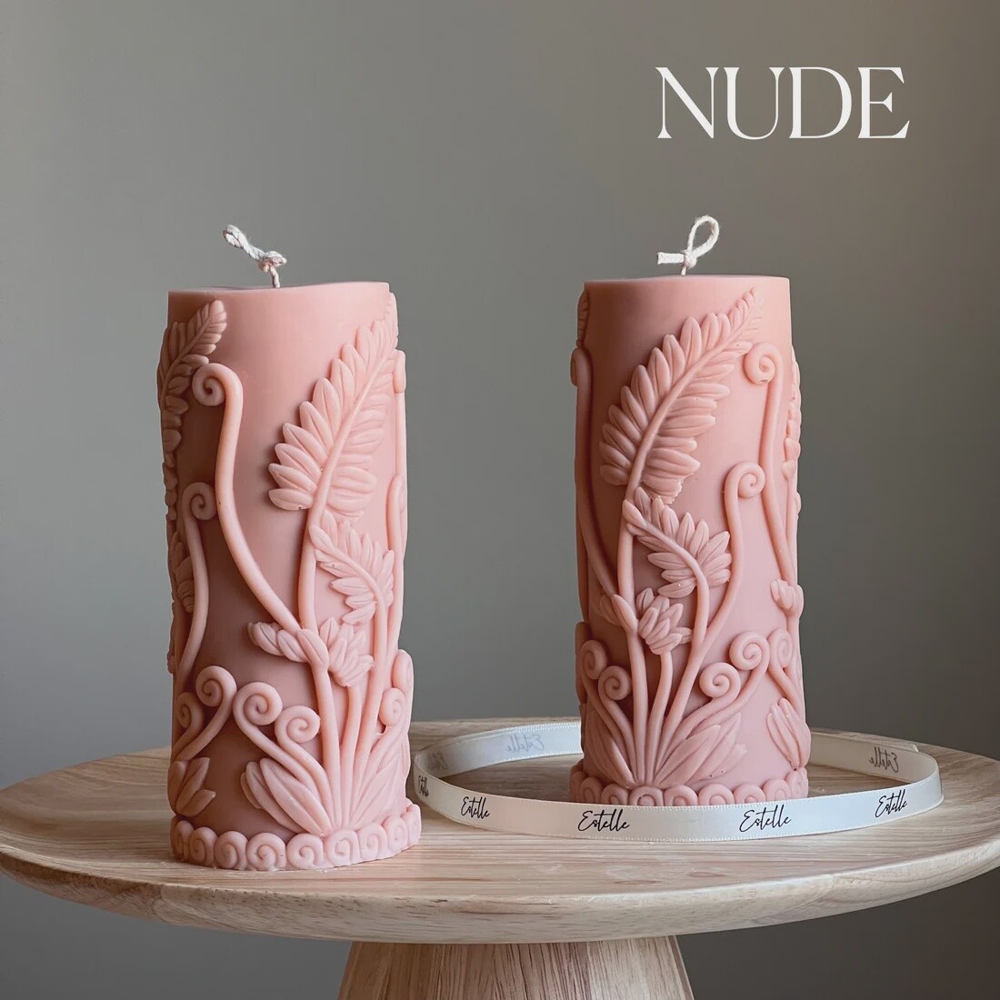 Large Fern Pillar Candle, Colour: Nude