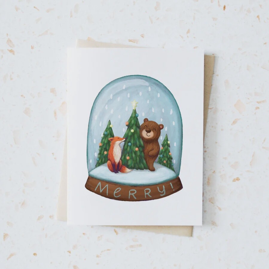 Fox and Bear Snowglobe Card