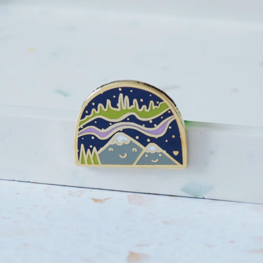 Mountains and Northern Lights Pin