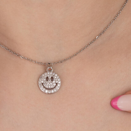 Smiley Face Necklace in Silver Finish