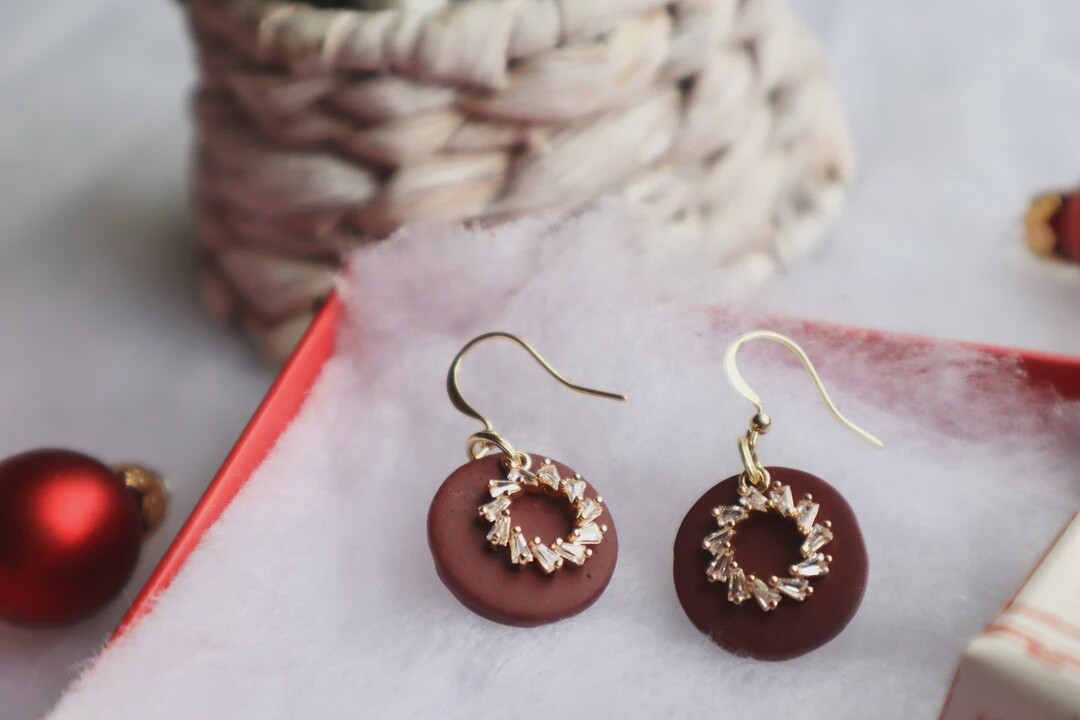 Jewelled Dangle Earrings, Colour: Red