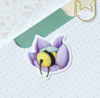 Sleeping Bumble Bee in Flower Vinyl Sticker