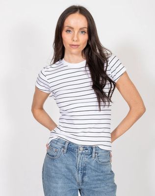 Fitted Ribbed Tee with Stripes