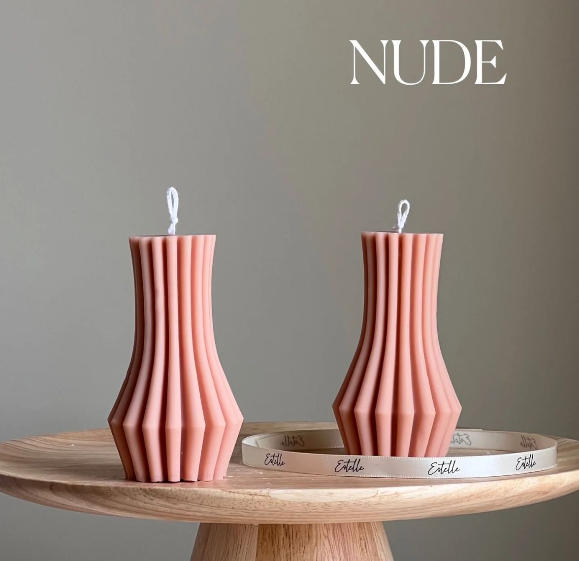 Ribbed Medium Pillar Candle / Nude