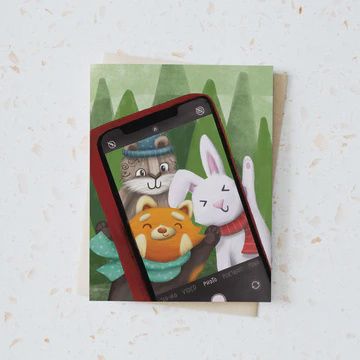 Red Panda and Friends Selfie Holiday Card