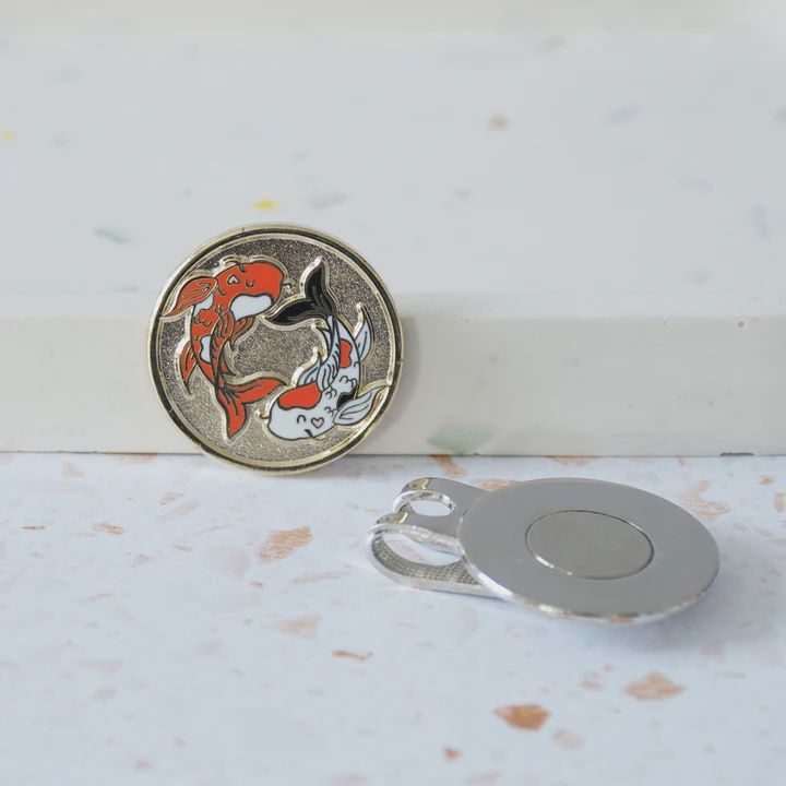 Koi fish golf marker with magnetic clip