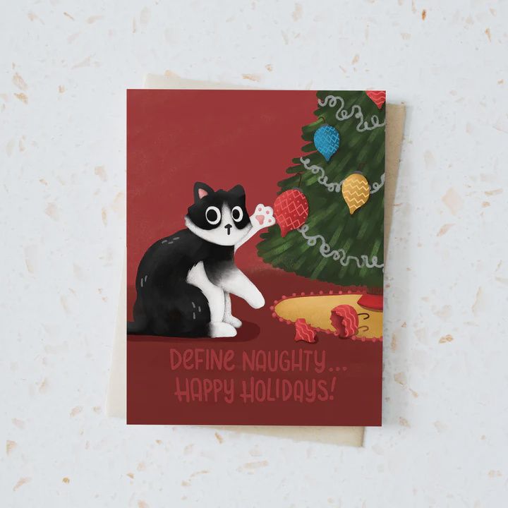 Define Naughty Cat Holiday Card