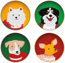 Holiday Hounds Christmas Appetizer Plates Set of 4