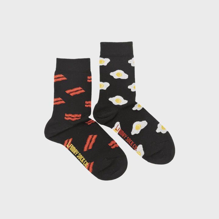 Kid&#39;s Bacon &amp; Eggs Black Socks