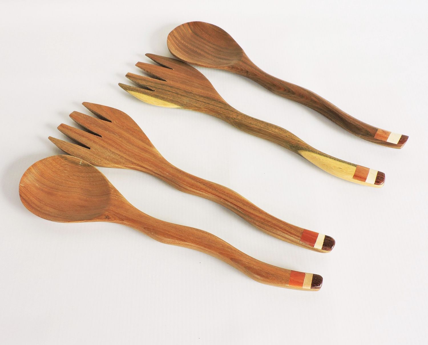 Set of wooden salad servers