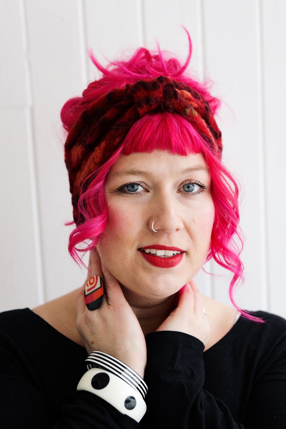 Eleonor Walkstoff Headbands, Design: lava red with burgundy and burnt orange florals