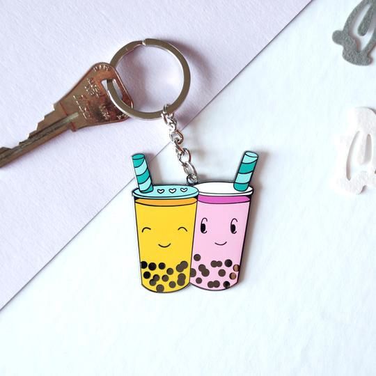 Bubble Tea Keychain, Colour: YELOW/PINK