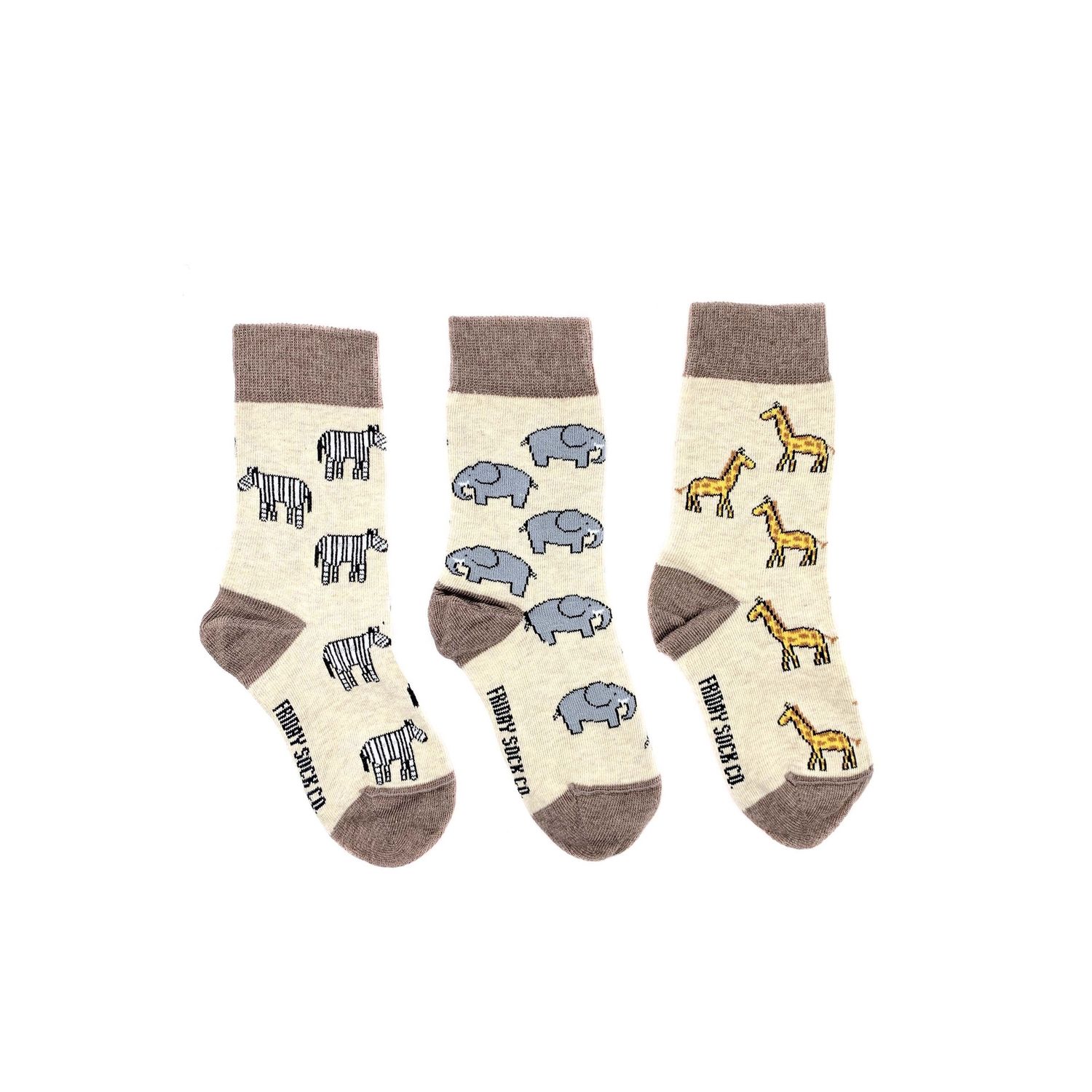 Kid's Zebra, Elephant, &amp; Giraffe Socks, Size: Age 8 - 12