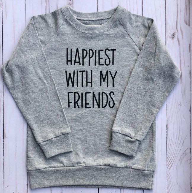 Happiest with my Friends, Colour: Grey, Size: Size 6