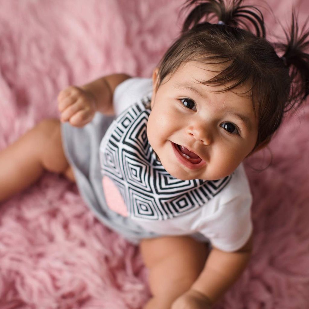 Teething Bib (Pinks), Desc: Black &amp; White Squares