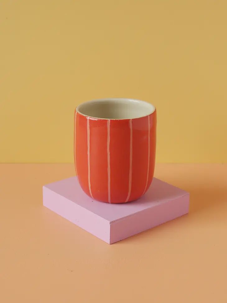 Small Ceramic Stripe Tumbler, Colour: Red/Pink