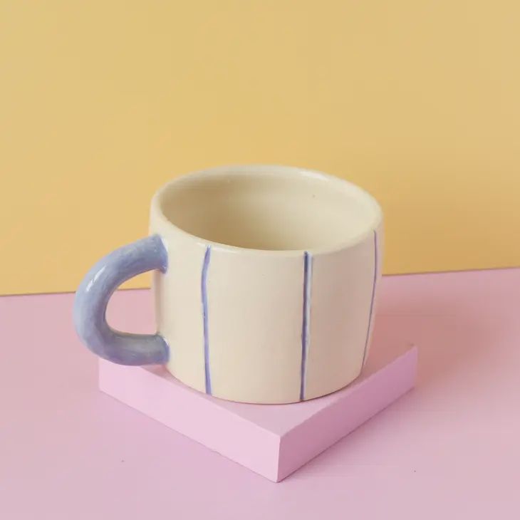 Short Ceramic Coffee Mug - Stripes, Colour: Lavender